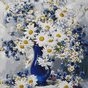 Рисуване по номера Ваза със синьо-бели маргаритки