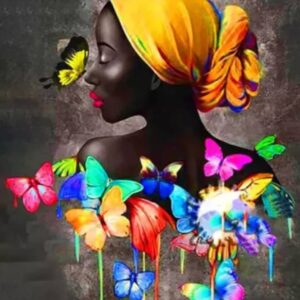 Рисуване по номера Африканка с пеперудки - 50х65см.