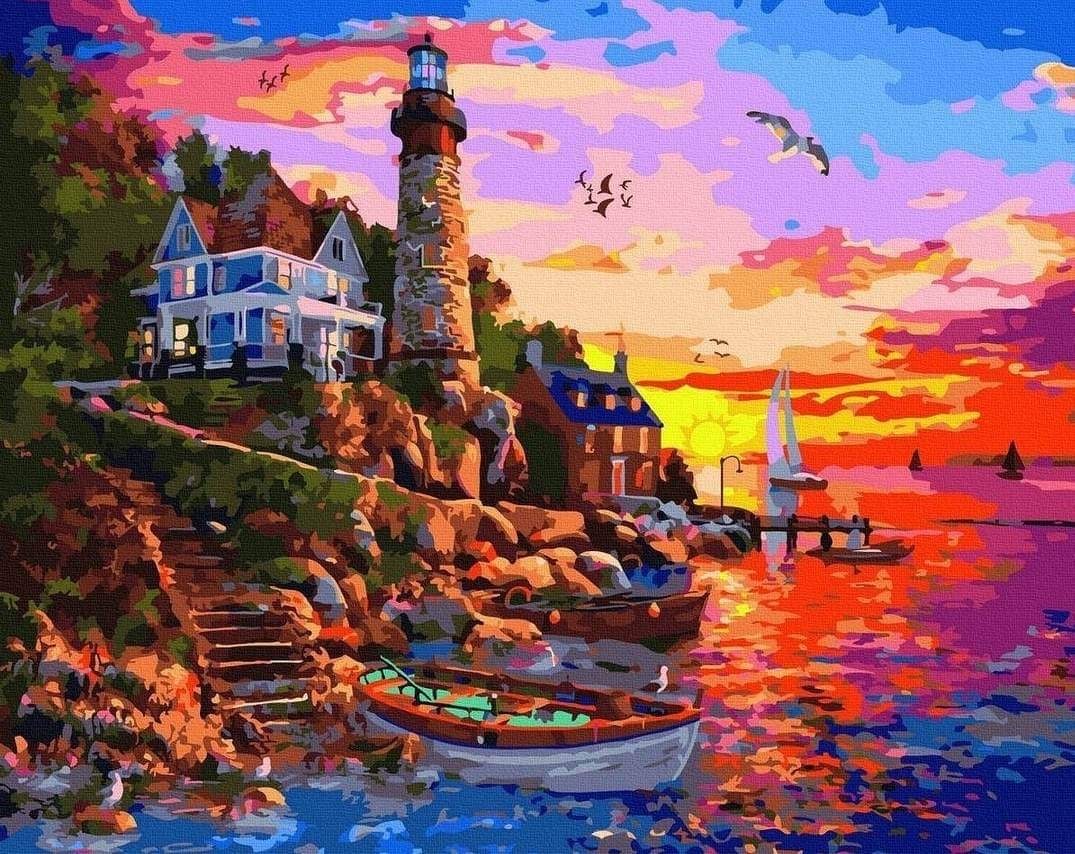 Рисуване по номера "Морски фар" - 40х50 см. - Рисуване по номера - Acrylio