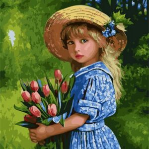 Рисуване по номера - Момиченце с лалета - 40х50 см.