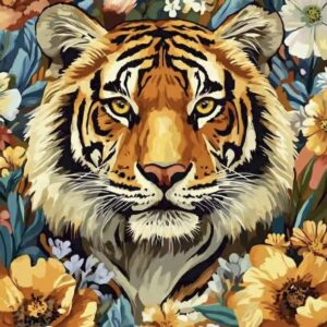 Картина за рисуване по номера - Тигър с цветя